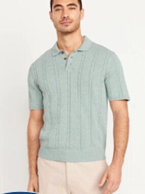 Old Navy Mens Short Sleeve Cable Knit Polo size XXL Light blue/green